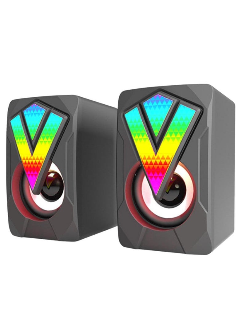 مكبرات صوت RGB للكمبيوتر الشخصي، مكبر صوت سطح المكتب لشاشة الألعاب - مكبر صوت USB سلكي للكمبيوتر المحمول والموسيقى ونظام صوت منفذ USB للمكتب، اتصال صوتي 3.5 مم، نظام صوت بصوت واضح للكمبيوتر - Image 1