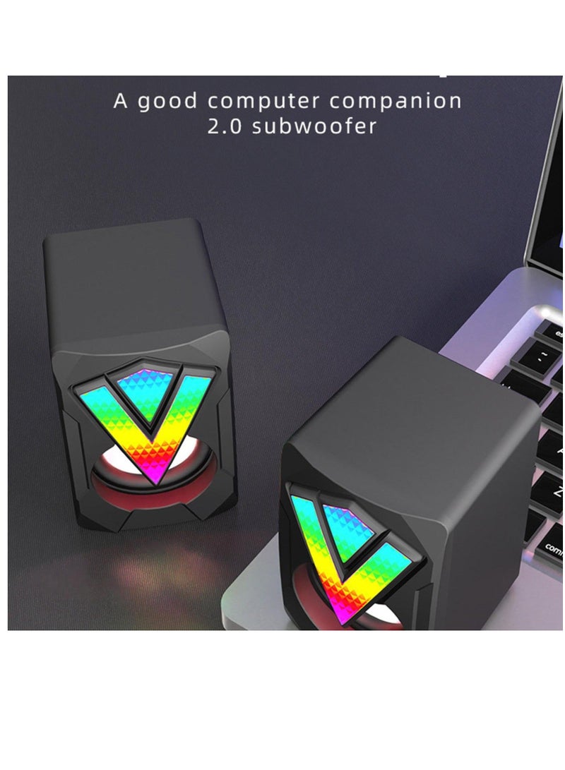 مكبرات صوت RGB للكمبيوتر الشخصي، مكبر صوت سطح المكتب لشاشة الألعاب - مكبر صوت USB سلكي للكمبيوتر المحمول والموسيقى ونظام صوت منفذ USB للمكتب، اتصال صوتي 3.5 مم، نظام صوت بصوت واضح للكمبيوتر - Image 5
