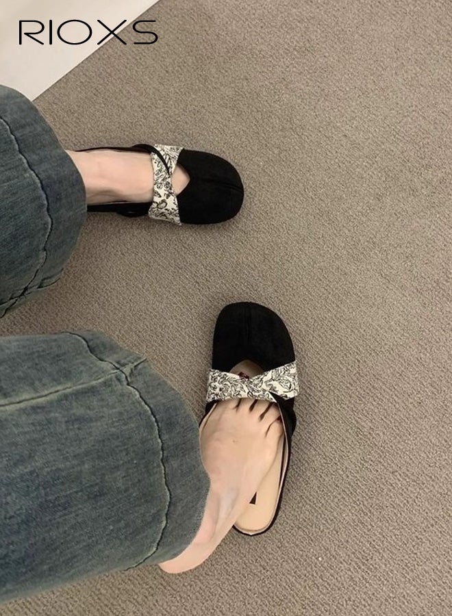 ريوكس أحذية ميول نسائية، أحذية فلات نسائية من الجلد السويدي سهلة الارتداء ومغلقة الأصابع، أحذية فلات مريحة وأنيقة بمقدمة مستديرة مكشوفة الظهر، أحذية فلات كاجوال سهلة الارتداء، مناسبة للسفر والتنقل، باللون الأسود. - Image 4