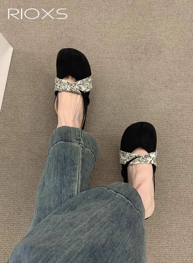 RIOXS Mules for Women, Womens Suede Slip-on Closed Toe Flats Shoes, Comfortable Dressy Round Toe Backless Mule Slides Casual Walking Slip On Work Loafers for Travel Home Commuting, Black