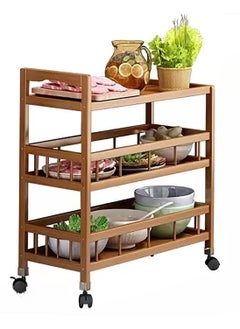 Matiko Matiko 3 Tier Rolling Cart Storage Organizer Bamboo Rolling Utility Cart with Wheels Esthetician Craft Art Cart with Pegboard Carts for Baby Nursery Diaper Kitchen Bathroom 