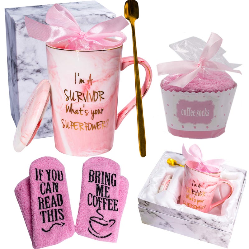 Mugpie Cancer Survivor Gifts for Women Survivor Gift for Breast Cancer Awareness Chemo Patient Friends Cute Christmas Gifts Im A Survivor Whats Your Superpower Coffee Mug Gift Box Funny Socks