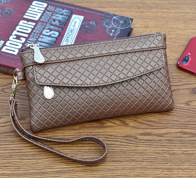 2020 Womens Simple Clutch Korean Embossed Plaid Khaki 
