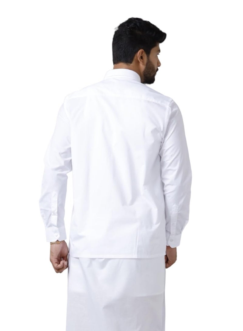 RAMRAJ COTTON قميص رجالي أبيض سادة بأكمام كاملة من رامراج قطن (42; أبيض) - Image 2