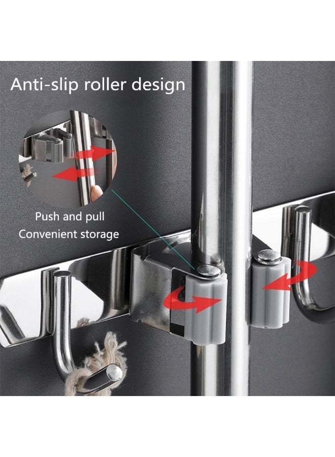 Broom Mop Holder Wall Mount Stainless Steel Tool Hanger Storage Organizer for Home, Kitchen, Garage, Garden, Laundry Room, Bathroom Organization and Storage(4 Racks 5 Hooks) - Image 3
