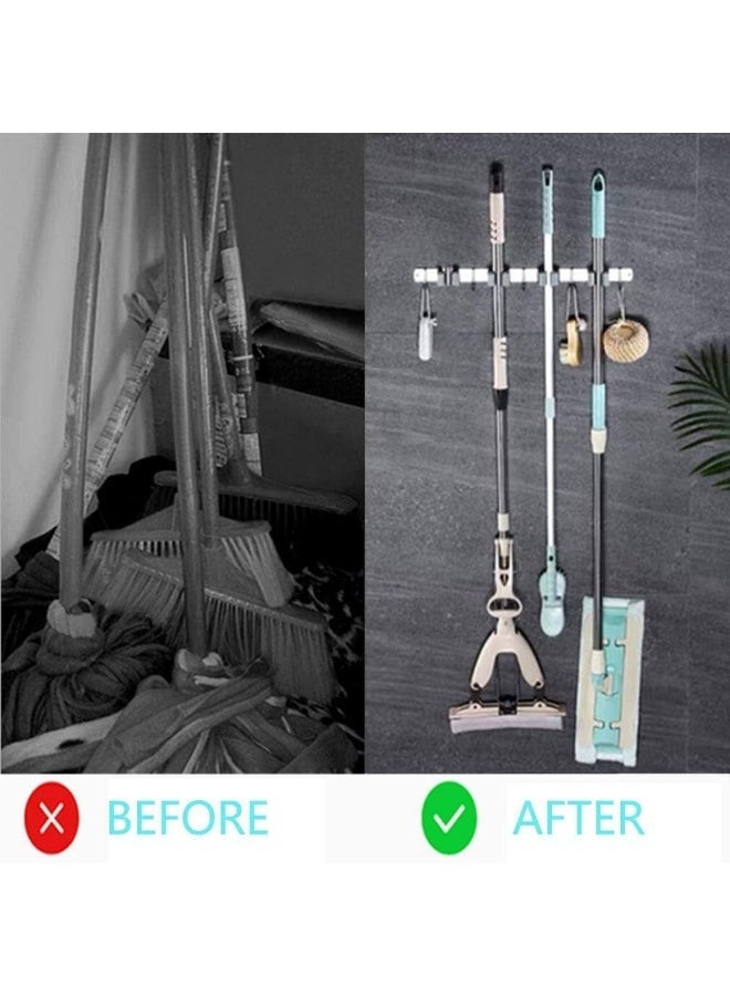 Broom Mop Holder Wall Mount Stainless Steel Tool Hanger Storage Organizer for Home, Kitchen, Garage, Garden, Laundry Room, Bathroom Organization and Storage(4 Racks 5 Hooks) - Image 5