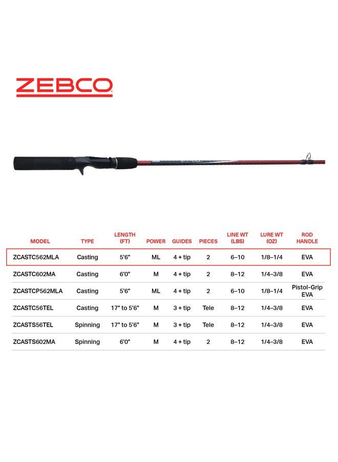 Zebco ZCAST 5'6" 2PC ML CAST ROD, Multi (ZCASTC562MLA,PB3) - Image 5