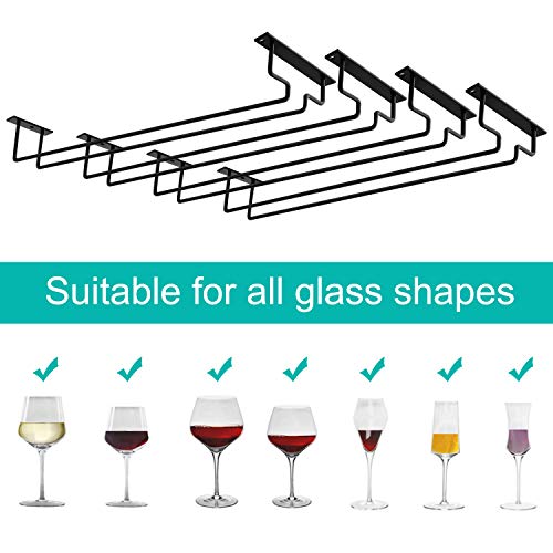 MOCOUM 15.6" Wine Glass Rack Under Cabinet - 4 Pack Stemware Holder, Holds Up To 10 Glasses, Wire Storage Hanger for Kitchen Bar (Black) - Image 2