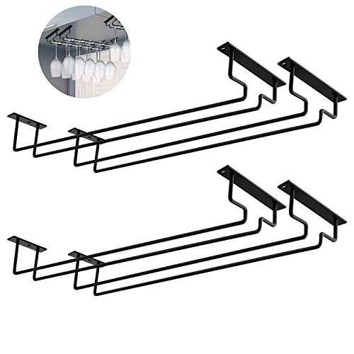 MOCOUM 15.6" Wine Glass Rack Under Cabinet - 4 Pack Stemware Holder, Holds Up To 10 Glasses, Wire Storage Hanger for Kitchen Bar (Black) - Image 3