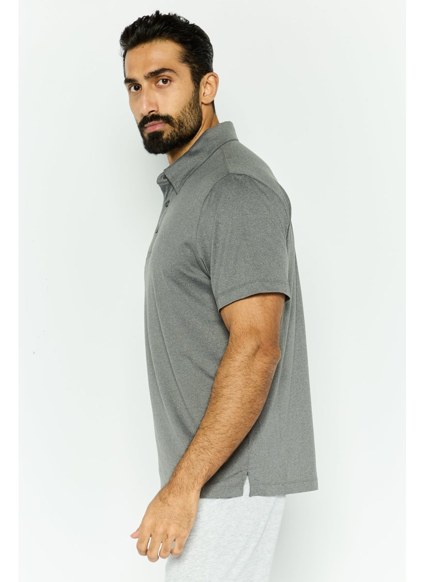 Van Heusen Men Regular Fit Heather Short Sleeves Polo Shirt, Grey  - Image 3