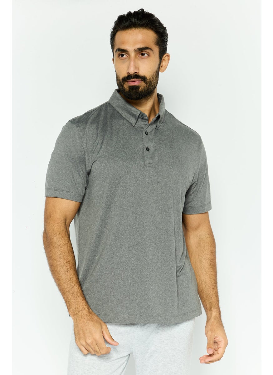 Van Heusen Men Regular Fit Heather Short Sleeves Polo Shirt, Grey  - Image 1