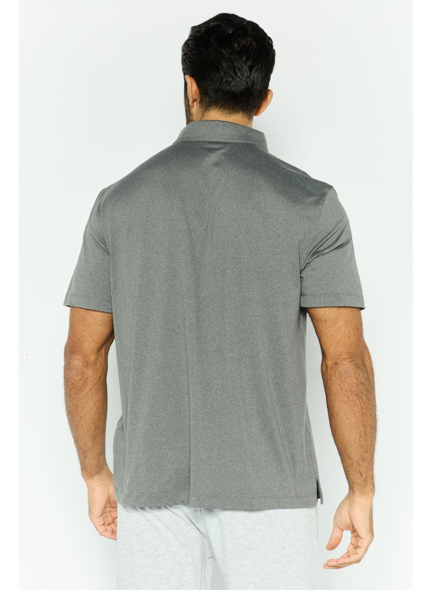 Van Heusen Men Regular Fit Heather Short Sleeves Polo Shirt, Grey  - Image 4