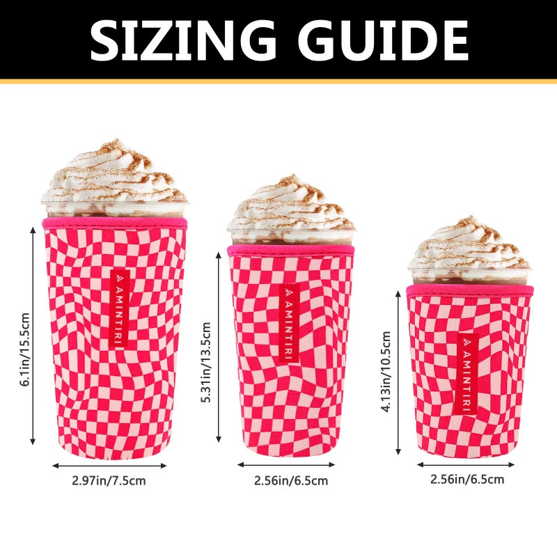 Amintiri 3 Pack Reusable Sleeve for Iced Coffee Cup  Coffee Neoprene Sleeve for Iced&Hot Drinks  Coffee Sleeve Compatible with Starbucks  Dunkin Coffee Cup. (Pink Checkerboard) - Image 1