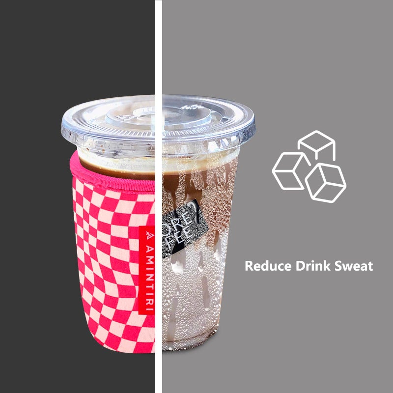 Amintiri 3 Pack Reusable Sleeve for Iced Coffee Cup  Coffee Neoprene Sleeve for Iced&Hot Drinks  Coffee Sleeve Compatible with Starbucks  Dunkin Coffee Cup. (Pink Checkerboard) - Image 2