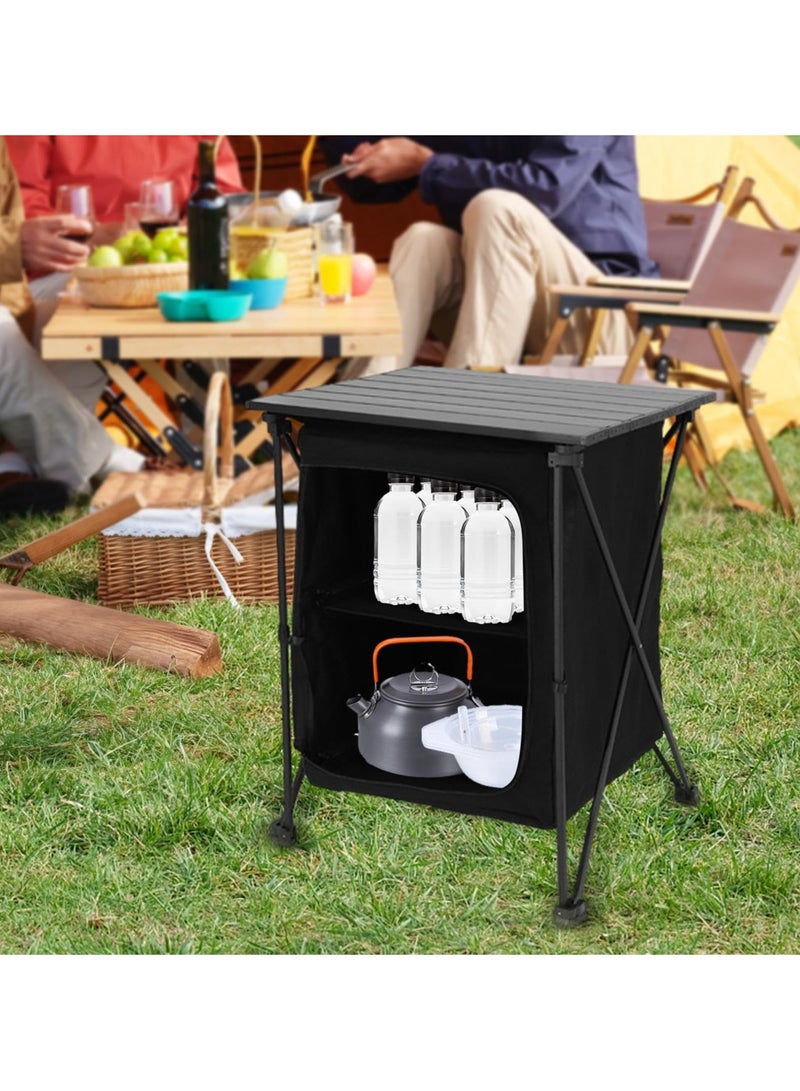 XiuWoo Folding Camping Storage Cabinet Cooking Table Easy Set Up Lightweight 2 Tier Storage Organizer for BBQ Kitchen Picnic Outdoor, Black - Image 4