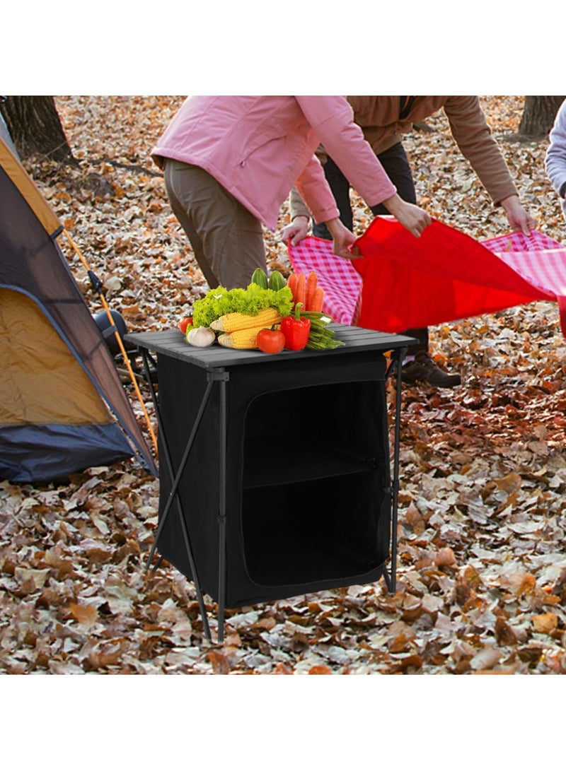 XiuWoo Folding Camping Storage Cabinet Cooking Table Easy Set Up Lightweight 2 Tier Storage Organizer for BBQ Kitchen Picnic Outdoor, Black - Image 5