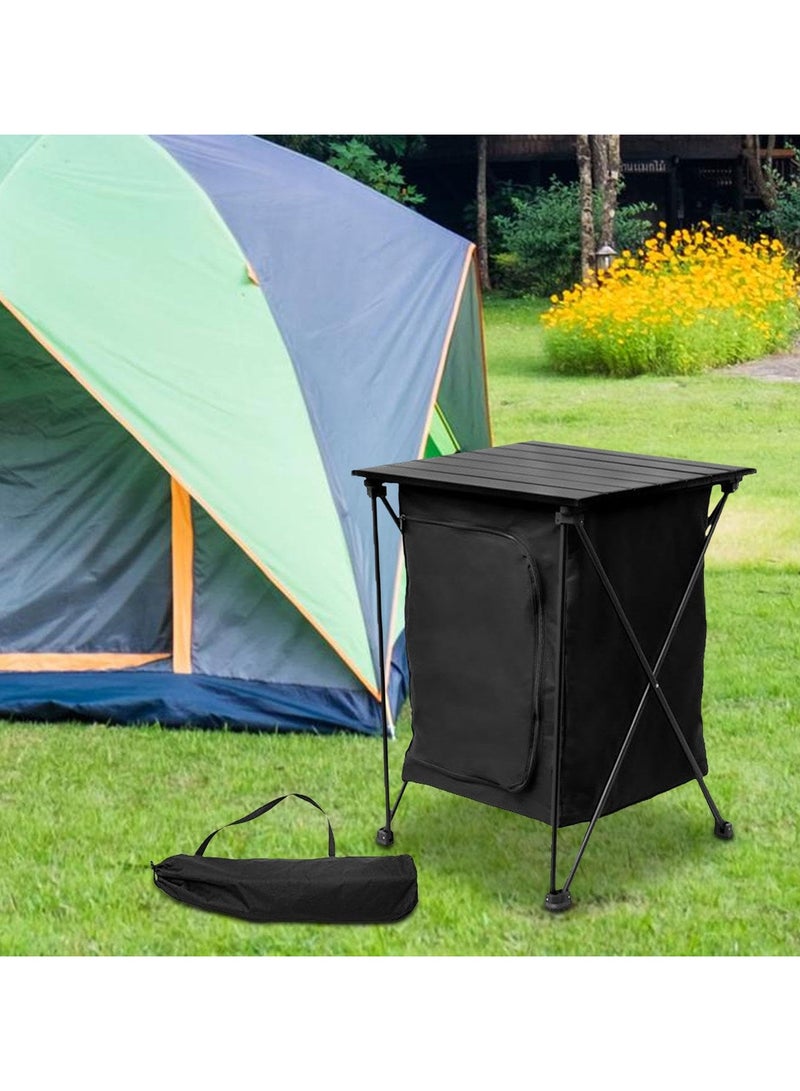 XiuWoo Folding Camping Storage Cabinet Cooking Table Easy Set Up Lightweight 2 Tier Storage Organizer for BBQ Kitchen Picnic Outdoor, Black - Image 2