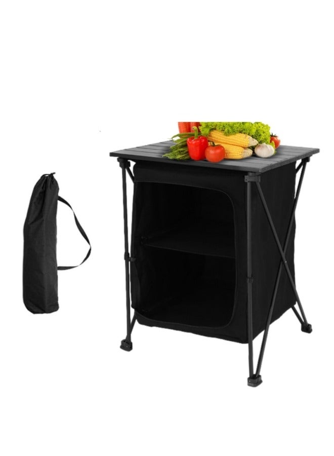 XiuWoo Folding Camping Storage Cabinet Cooking Table Easy Set Up Lightweight 2 Tier Storage Organizer for BBQ Kitchen Picnic Outdoor, Black - Image 1