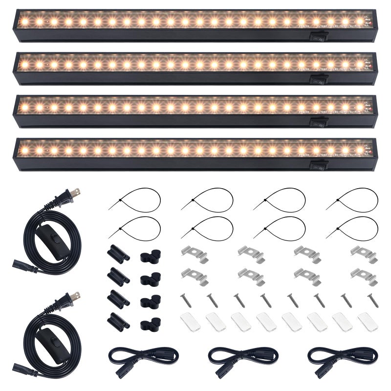 Barrina Grow Lights for Indoor Plants, Full Spectrum Sunlight, Black Cover LED Grow Light Bulbs, T5 Grow Light Strip, 1ft Plant Light for Indoor Plants Growing, 3 Mounting Modes, Yellow, 4 Packs - Image 1