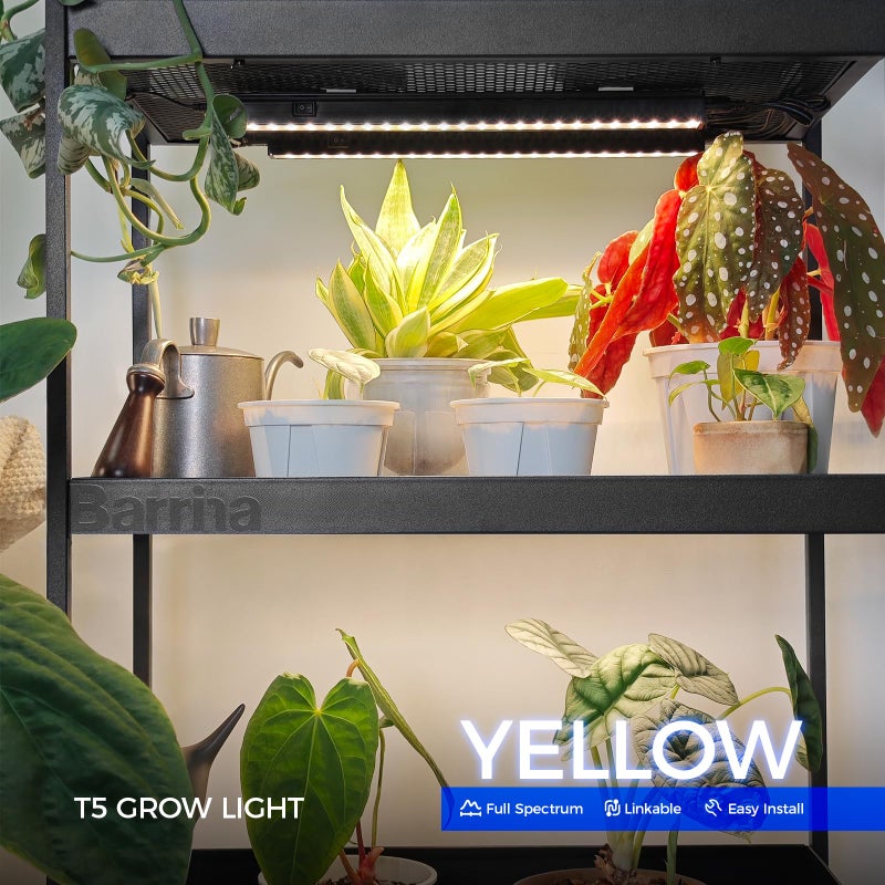 Barrina Grow Lights for Indoor Plants, Full Spectrum Sunlight, Black Cover LED Grow Light Bulbs, T5 Grow Light Strip, 1ft Plant Light for Indoor Plants Growing, 3 Mounting Modes, Yellow, 4 Packs - Image 2