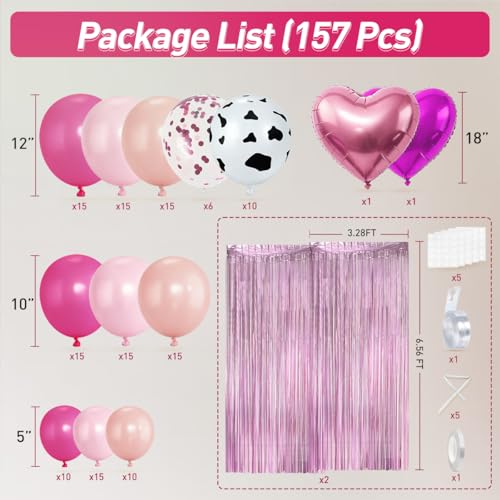 MEBAY 157Pcs Pink Cow Print Balloons Garland Arch Kit with Pink Fringe Curtain for Cowgirl Baby Shower First Rodeo Farm Wedding Birthday Party Decorations - Image 5