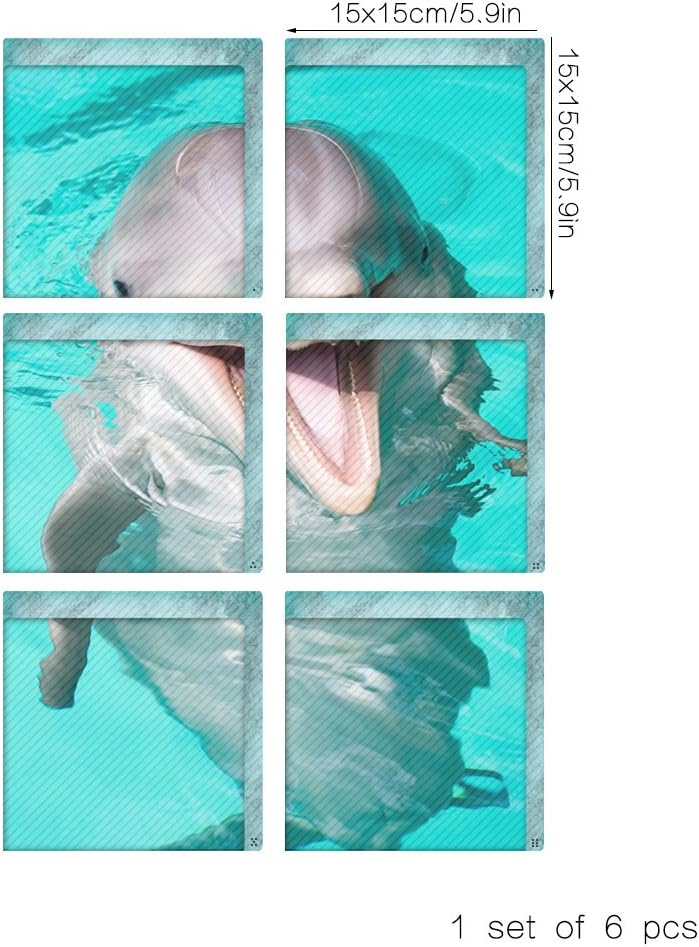 ChezMax Bath Treads Stickers Dolphin Pattern Square 3D Adhesive Anti Slip Tub Tattoos Safety Decals Mat Waterproof Shower Tub Sticker Bathtub Appliques for Bath Pools Home Decor 6 Pcs 5.9" X 5.9" - Image 3