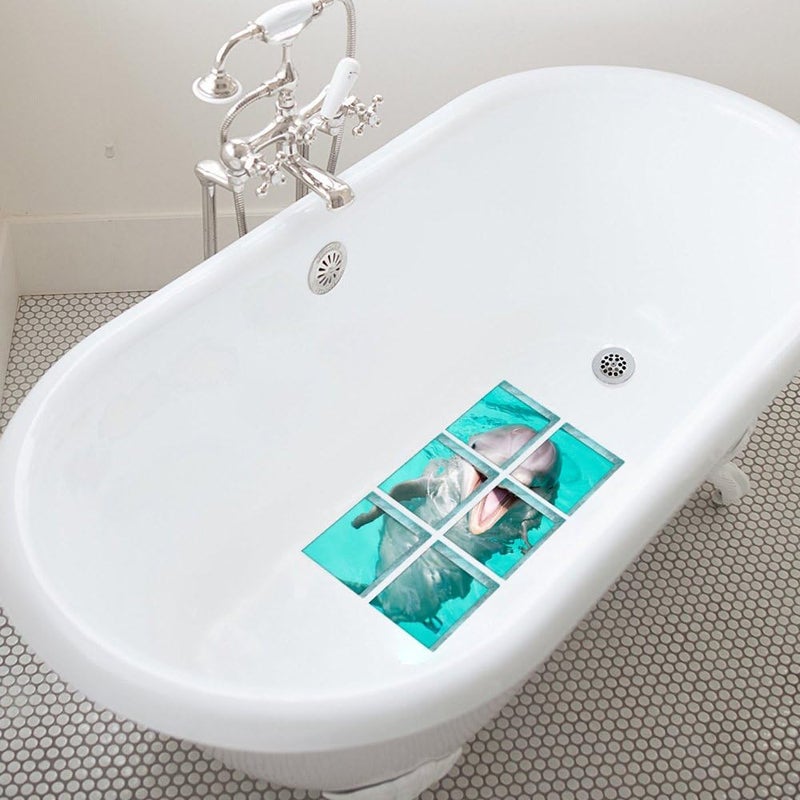 ChezMax Bath Treads Stickers Dolphin Pattern Square 3D Adhesive Anti Slip Tub Tattoos Safety Decals Mat Waterproof Shower Tub Sticker Bathtub Appliques for Bath Pools Home Decor 6 Pcs 5.9" X 5.9" - Image 5