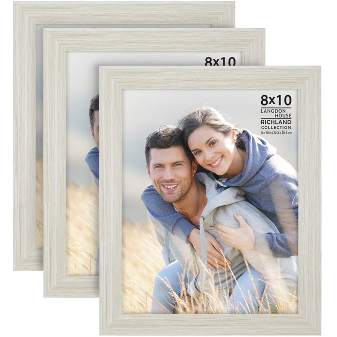 8X10 PICTURE FRAMES ALMOND WHITE 3 PACK WOOD GRAIN STYLE WALL MOUNT OR TABLE TOP RICHLAND COLLECTION