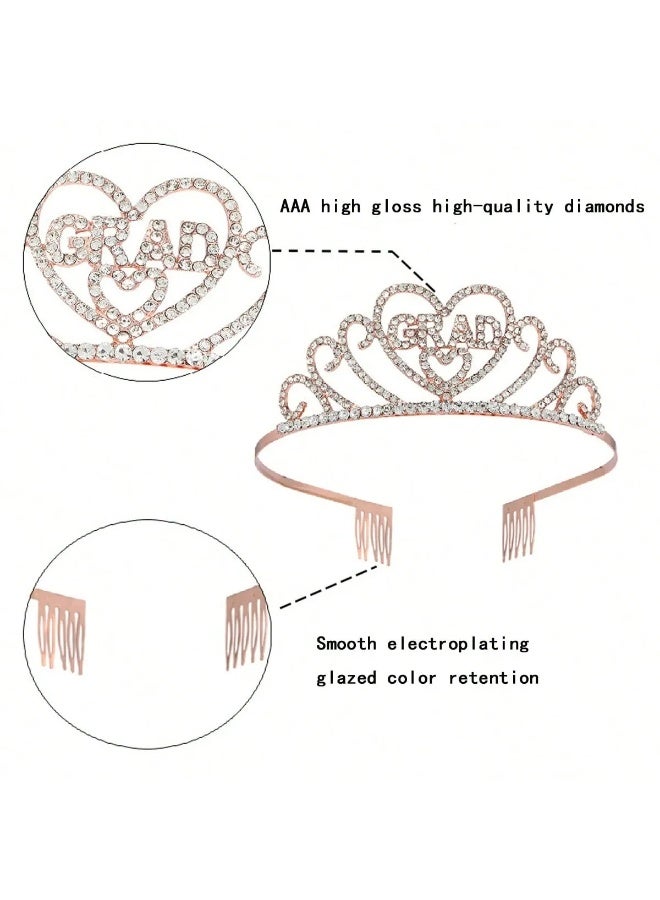 Graduation Decoration Set – Rose Gold Tiara & Graduation Sash with Sparkling Crystal Design, Elegant Accessories for a Luxurious Graduation Look & Celebration - Image 3