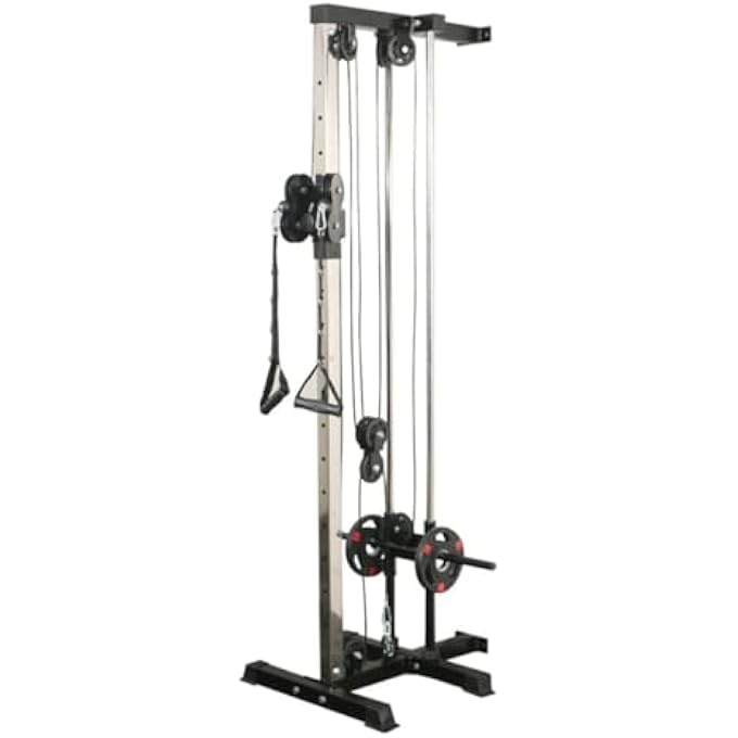 rayihni Wall Mounted Lat Pulley System – Strength Training Cable Machine Tower For Home Gym, Fits 1” & 2” Plates, With 2 Nylon Handles & Universal Attachment Points - Image 1