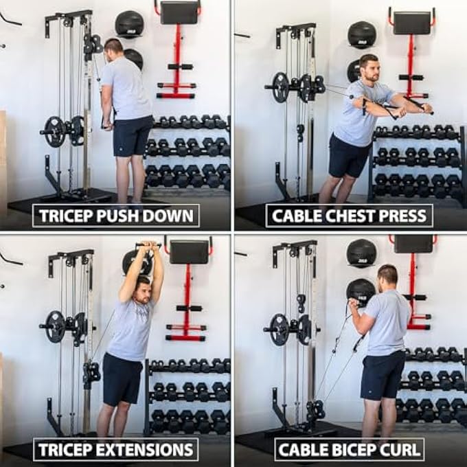 rayihni Wall Mounted Lat Pulley System – Strength Training Cable Machine Tower For Home Gym, Fits 1” & 2” Plates, With 2 Nylon Handles & Universal Attachment Points - Image 2