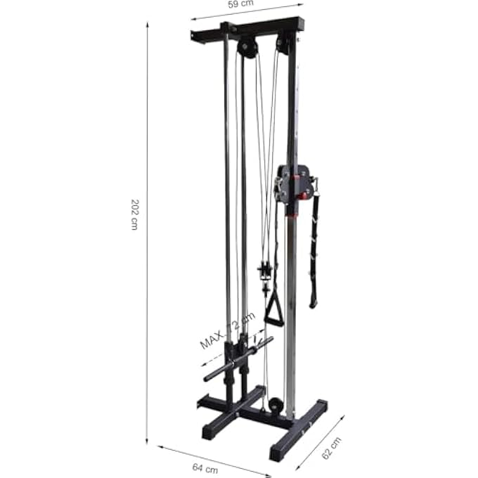 rayihni Wall Mounted Lat Pulley System – Strength Training Cable Machine Tower For Home Gym, Fits 1” & 2” Plates, With 2 Nylon Handles & Universal Attachment Points - Image 4