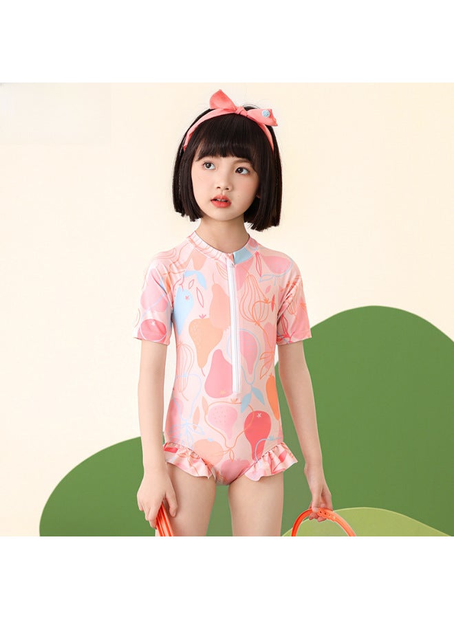 Loquat Yuke Children's Swimwear Girls' One-piece Bikini Baby Children's Swimwear Girls Quick-drying Cute Swimwear-Color:Fruit Powder- - Image 2