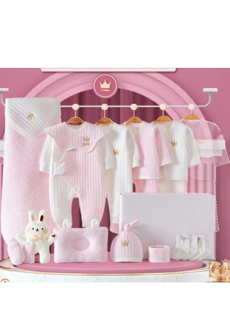 KUYING 16 Pieces Baby Gift Box Set, Newborn Pink Clothing And Supplies, Complete Set Of Newborn Clothing Thermal Insulation 
