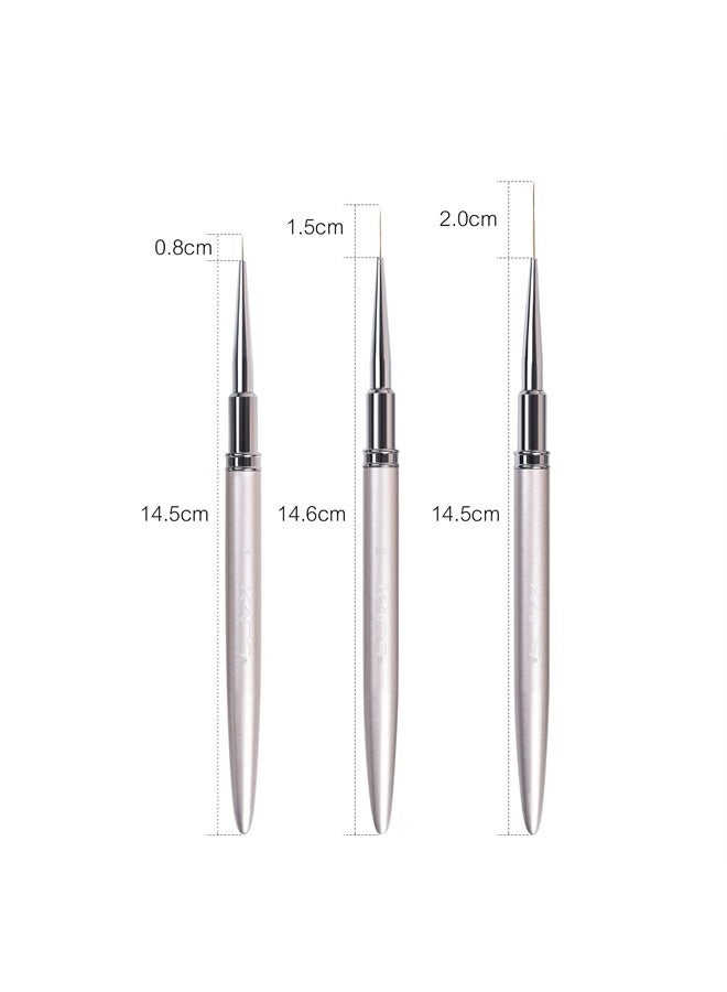 KADS فرش طلاء الأظافر كولينسكي فرشاة طلاء الأظافر فرشاة بطانة طلاء الجل UV فرشاة تصميم الأظافر مقبض معدني أقلام رسم الأظافر 8/15/20 مم (8 مم + 15 مم + 20 مم) - Image 4