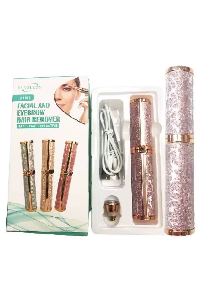 جهاز بلاوليس 2 في 1 لإزالة شعر الوجه للنساء، قابل لإعادة الشحن، أداة تشذيب شعر الوجه والحواجب، جهاز إزالة الشعر بدون ألم - 003 - Image 1