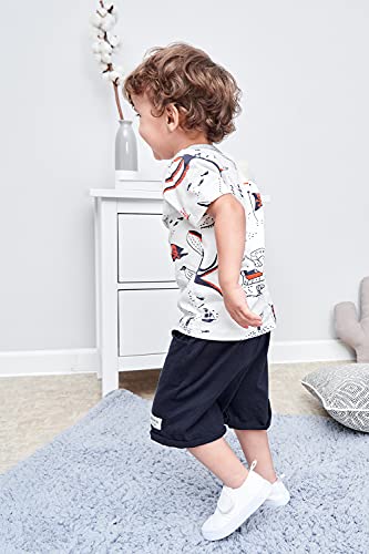 BINIDUCKLING Boy Pirate Print T-Shirt Navy Shorts Set Kid 2Pcs Summer Outfit Clothing Set Whale 6 Years - Image 2