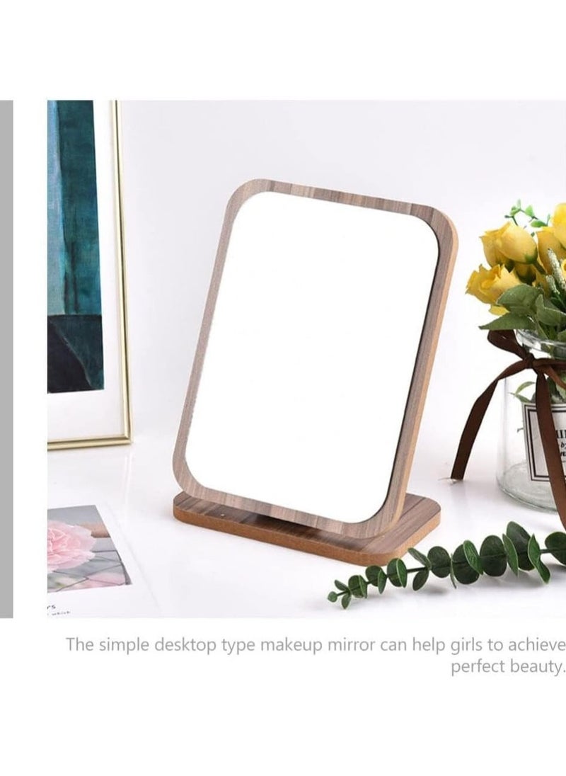 SYOSI Vanity Makeup Mirror with Natural Bamboo Stand, Fold Down Desk Makeup Mirror with Stand Wooden Desktop Mirror Folding Table Desk Countertop Mirror  - Image 3
