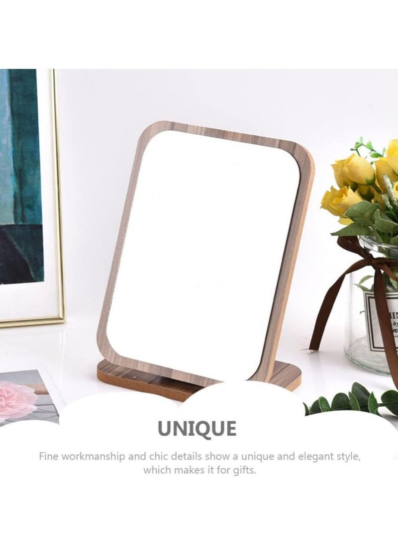SYOSI Vanity Makeup Mirror with Natural Bamboo Stand, Fold Down Desk Makeup Mirror with Stand Wooden Desktop Mirror Folding Table Desk Countertop Mirror  - Image 4
