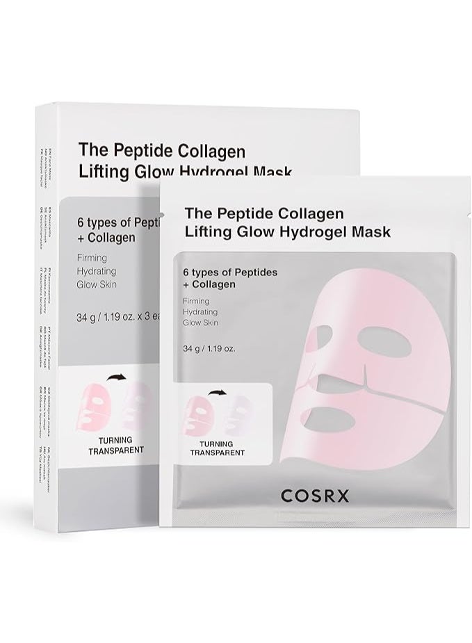 COSRX Pink Peptide Collagen Lifting Glow Hydrogel Face Masks - Pack of 3 Peptide Collagen