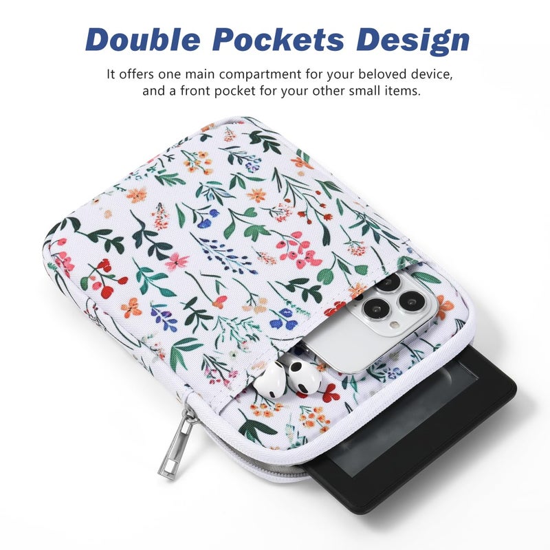 Dadanism 6-7 Inch Universal Padded Sleeve for 7" Colorsoft Signature Edition eReader 2024 and 6" eReader Book, Protective Sleeve Pouch Bag Carrying Case for Kobo E-Reader, Flowers - Image 4