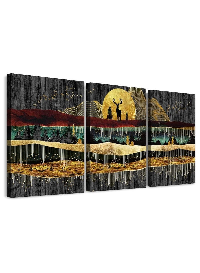 Today Idea Abstract Canvas Wall Art For Bedroom Wall Decor For Living Room Bathroom Wall Decor Modern 3 Piece Gray Retro Canvas Art Prints Ready To Hang Pictures For Dormitory Home Decoration Milu Deer Painting - Image 1