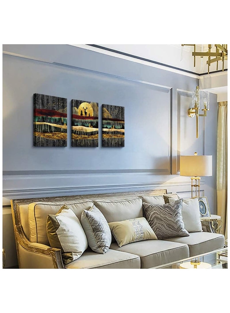 Today Idea Abstract Canvas Wall Art For Bedroom Wall Decor For Living Room Bathroom Wall Decor Modern 3 Piece Gray Retro Canvas Art Prints Ready To Hang Pictures For Dormitory Home Decoration Milu Deer Painting - Image 2