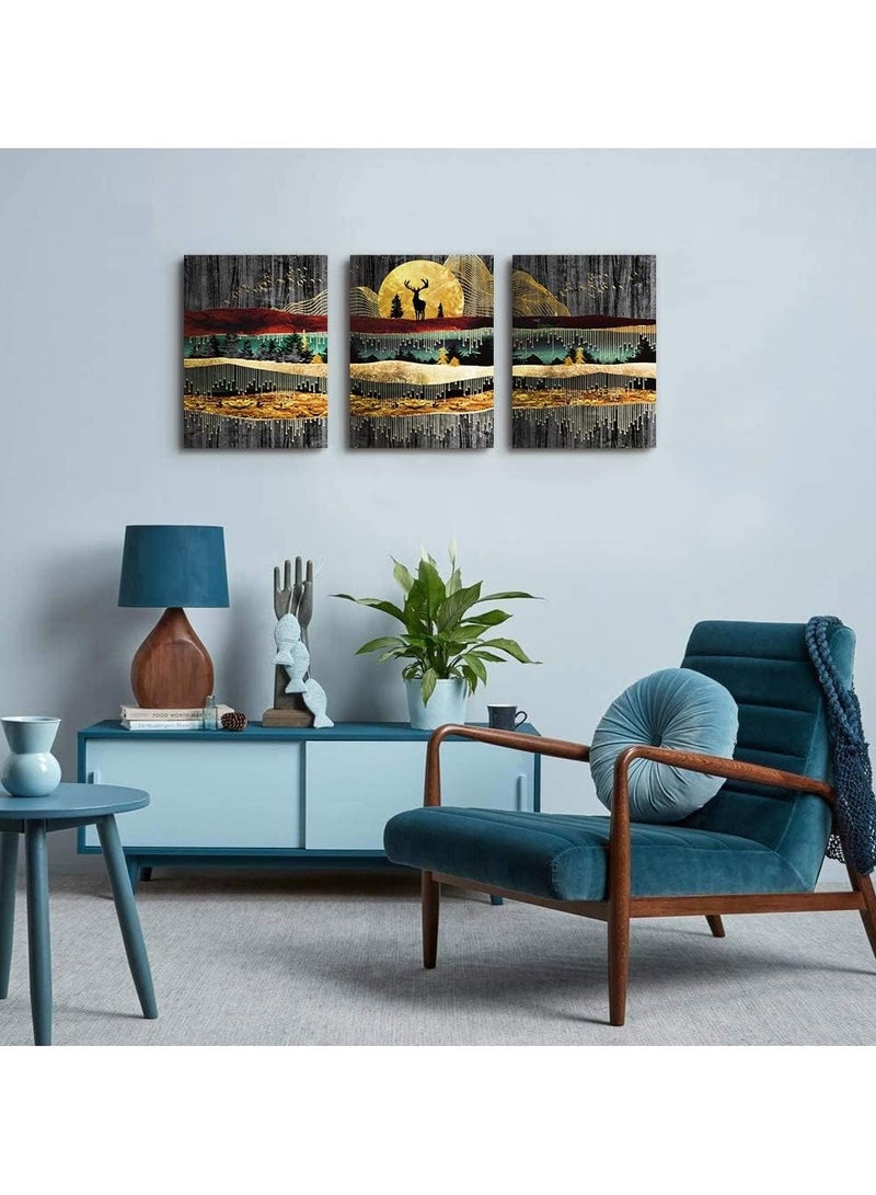 Today Idea Abstract Canvas Wall Art For Bedroom Wall Decor For Living Room Bathroom Wall Decor Modern 3 Piece Gray Retro Canvas Art Prints Ready To Hang Pictures For Dormitory Home Decoration Milu Deer Painting - Image 3
