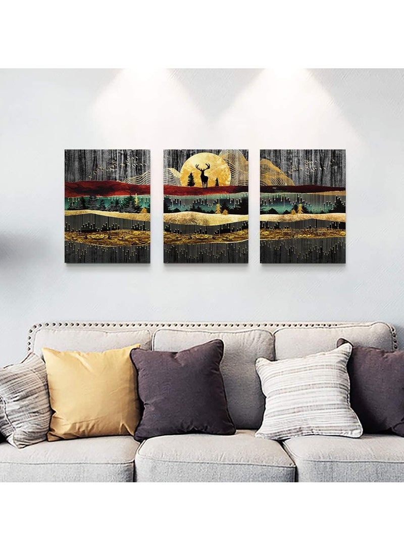 Today Idea Abstract Canvas Wall Art For Bedroom Wall Decor For Living Room Bathroom Wall Decor Modern 3 Piece Gray Retro Canvas Art Prints Ready To Hang Pictures For Dormitory Home Decoration Milu Deer Painting - Image 4