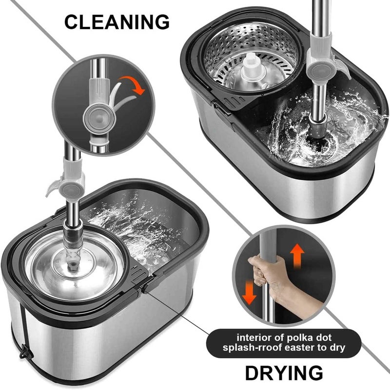Rokoo 360 Degree Spin Stainless Steel Bucket Mop Silver - Image 5