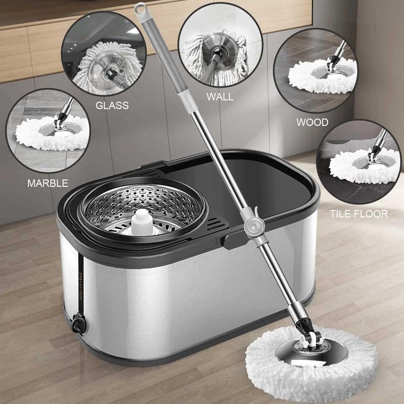 Rokoo 360 Degree Spin Stainless Steel Bucket Mop Silver - Image 3