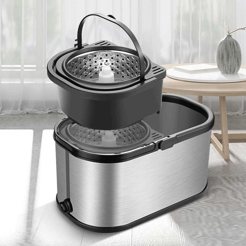 Rokoo 360 Degree Spin Stainless Steel Bucket Mop Silver - Image 4