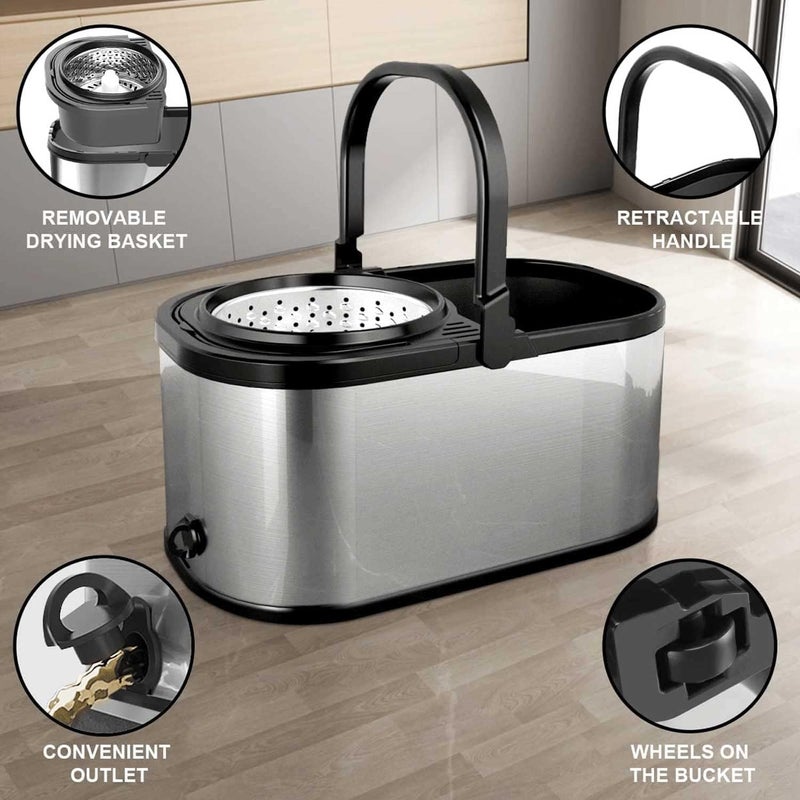 Rokoo 360 Degree Spin Stainless Steel Bucket Mop Silver - Image 2