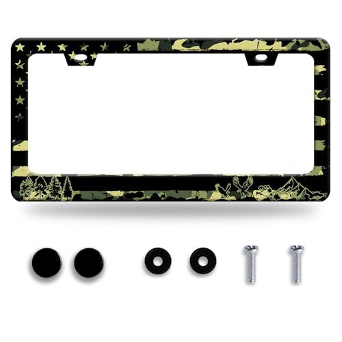 Omw2fyb Personalise American Flag Camouflage License Plate Frame Eagle Forest License Plate Holder Funny Car Stainless Steel Accessories Cars Decor with Screws Fits Standard Us Vehicles Size 122 X 6 Inch - Image 1
